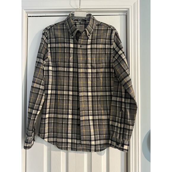 New LL Bean Flannel Shirt Men's Small Slim Fit Long Sleeve Scotch Plaid Gray - Picture 1 of 12